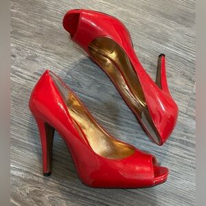 BCBG Red Peep-Toe Heels